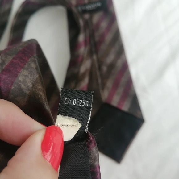 Lanvin Paris 100% Silk Striped Tie in Brown, Tan, Purple, and Black - Picture 11 of 14